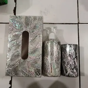 set dispenser soap box tissue dan gelas abalone putih