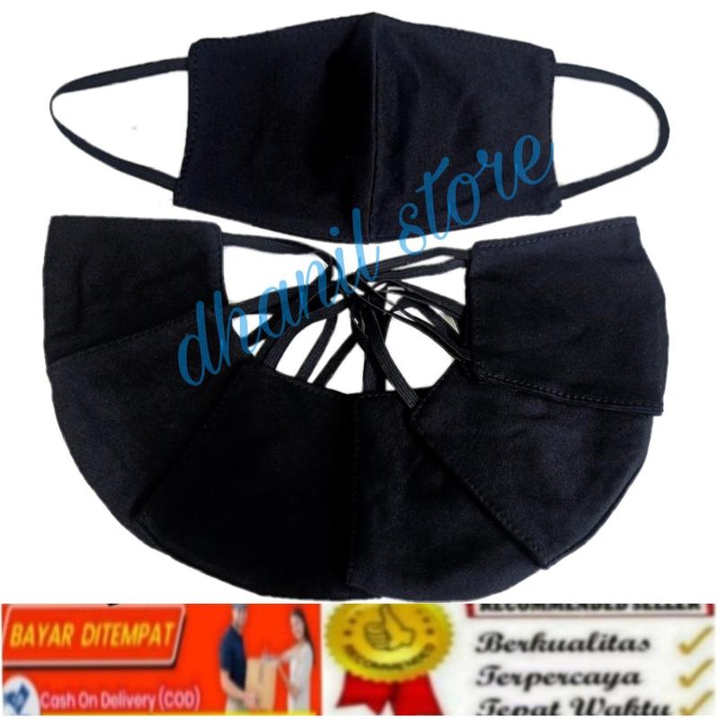 Masker Mulut Hijab Bahan Kain Warna Hitam Tali Karet Isi 1 Pcs 1