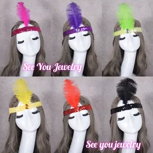 Hiasan Rambut Bulu Headband Bando Bandana Ikat Kepala Bulu Pesta