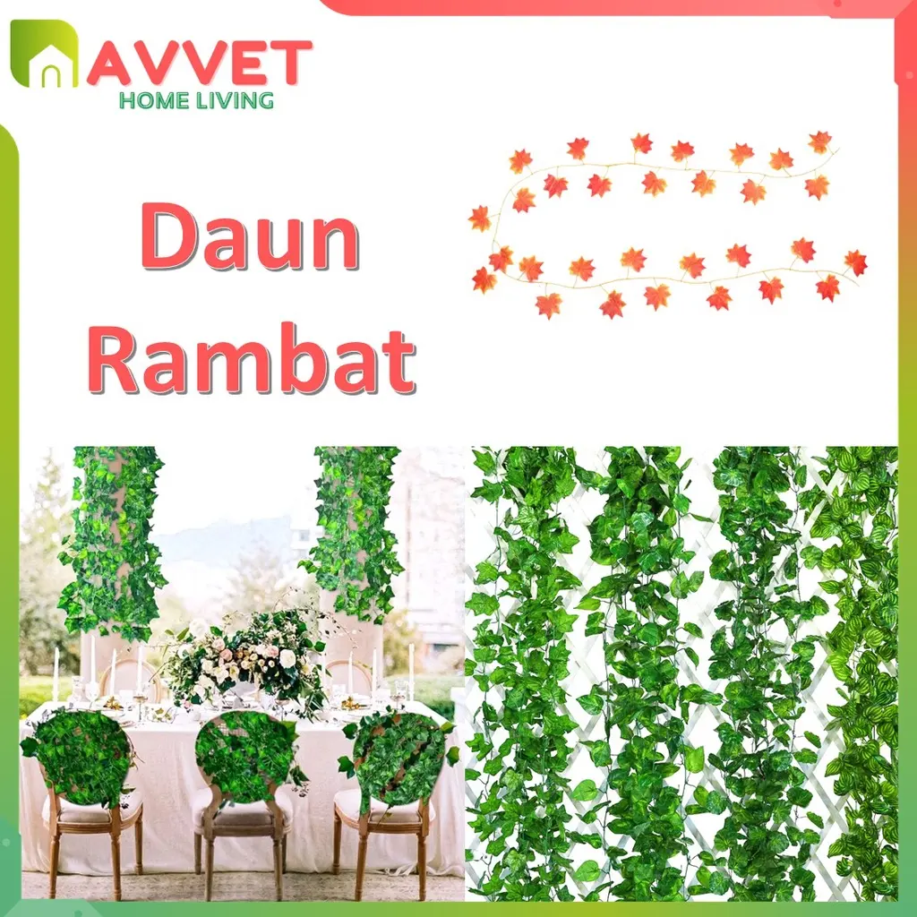 AVVET Daun Rambat Palsu Artificial 250CM Plastik Sulur Daun Imitasi