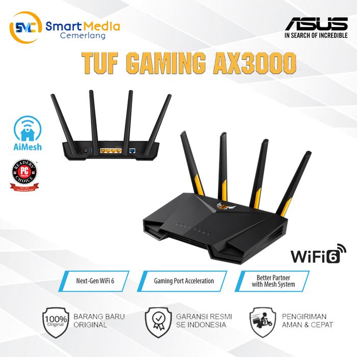 Gambar ASUS TUF-AX3000 AX3000 Dual Band Wifi 6 Gaming Router AiMesh AX 3000 dari Smart Media Computer Kota Makassar Tokopedia