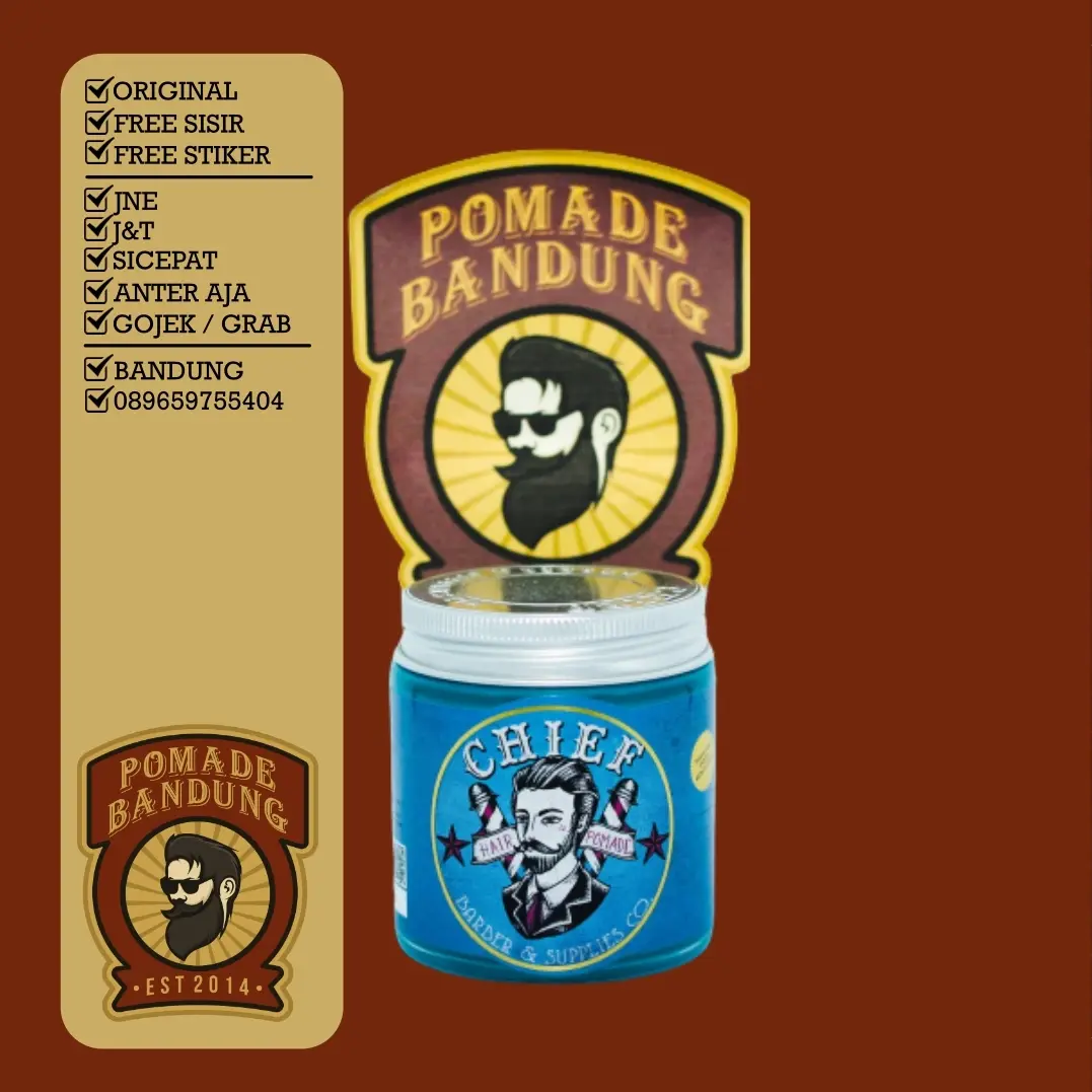 Chief Blue Pomade Waterbased Size Besar Free Sisir Saku dan Sticker