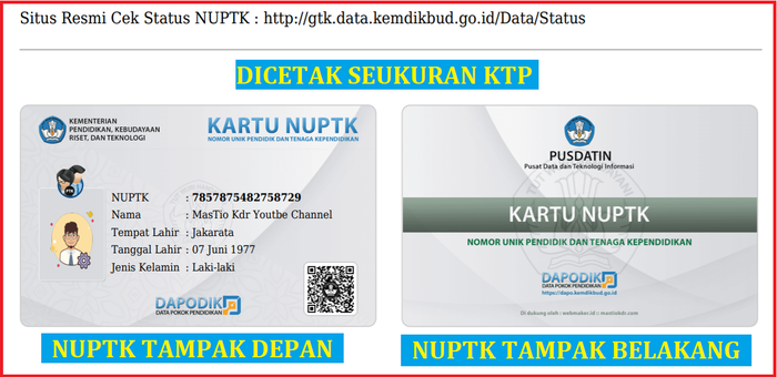 Gambar Cetak Kartu NUPTK, NISN dan NRG Dapodik dari Web Maker Indonesia Kota Kediri Tokopedia