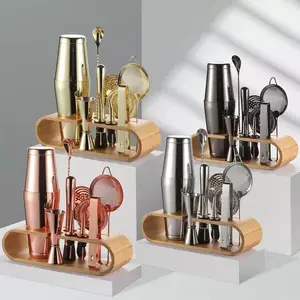 premium boston shaker set wooden rack 11pcs / shaker sultan rak kayu