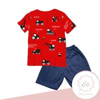 Gambar BAJU SETELAN PENDEK ANAK LAKI-LAKI / KAOS ANAK LAKI-LAKI TRACTOR MERAH dari cellinee Jakarta Utara 1 Tokopedia