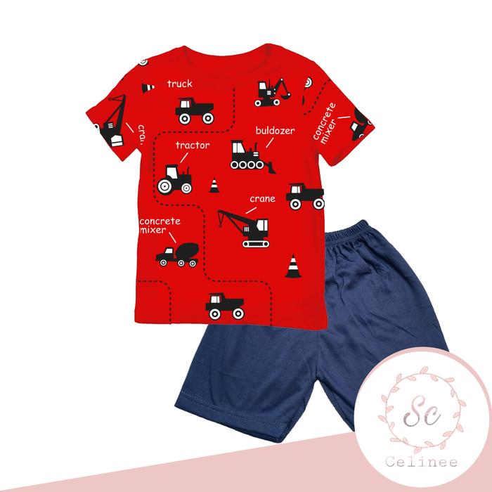 Gambar BAJU SETELAN PENDEK ANAK LAKI-LAKI / KAOS ANAK LAKI-LAKI TRACTOR MERAH dari cellinee Jakarta Utara Tokopedia
