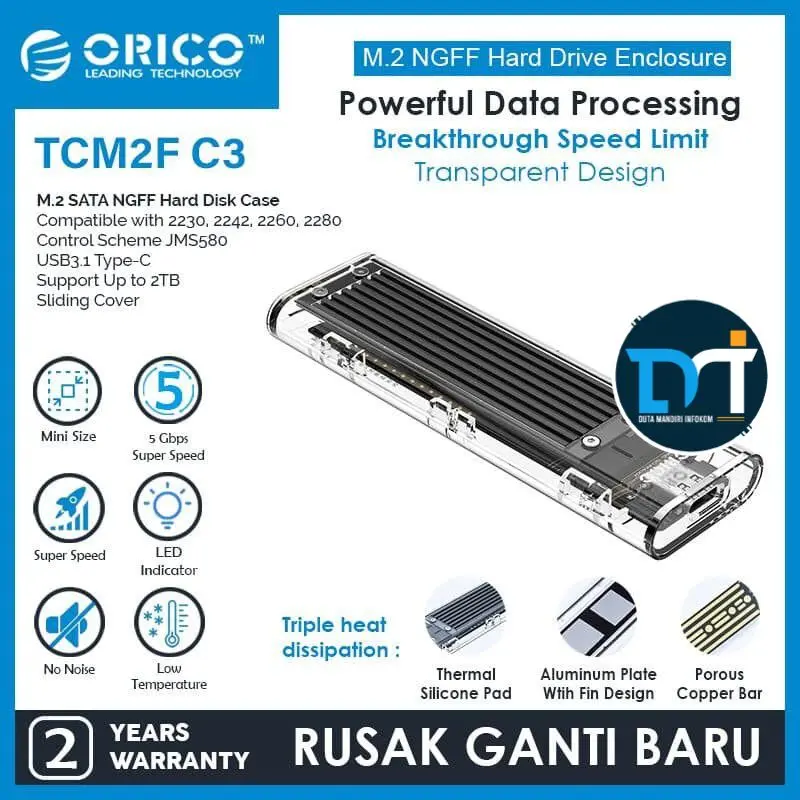 Orico TCM2F C3 - NGFF M.2 SATA SSD Enclosure USB3.1 Type-C