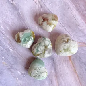 Green Flower Agate Heart - Healing Crystal - Love Lucky Stone