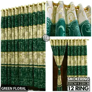 Gorden Jendela Minimalis Murah Smokering 12 Ring Tinggi 220 Cm Bonus Tali Motif Gold