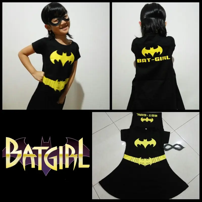 Kostum Anak Cewek Bat Girl baju superhero perempuan batgirl dress pendek 2