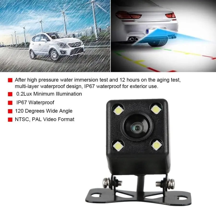 Kamera Mundur Parkir 4 LED Kotak Tipe KX801 Universal CCD HD Quality IP67 Waterproof 120 Derajat Wide Angle