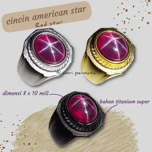 cincin batu american star red ruby star top kristal