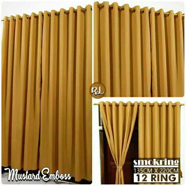 Gorden  Curtain jendela Pintu minimalis smokering Gold polos embos coklat tua murah Tali Merah 3