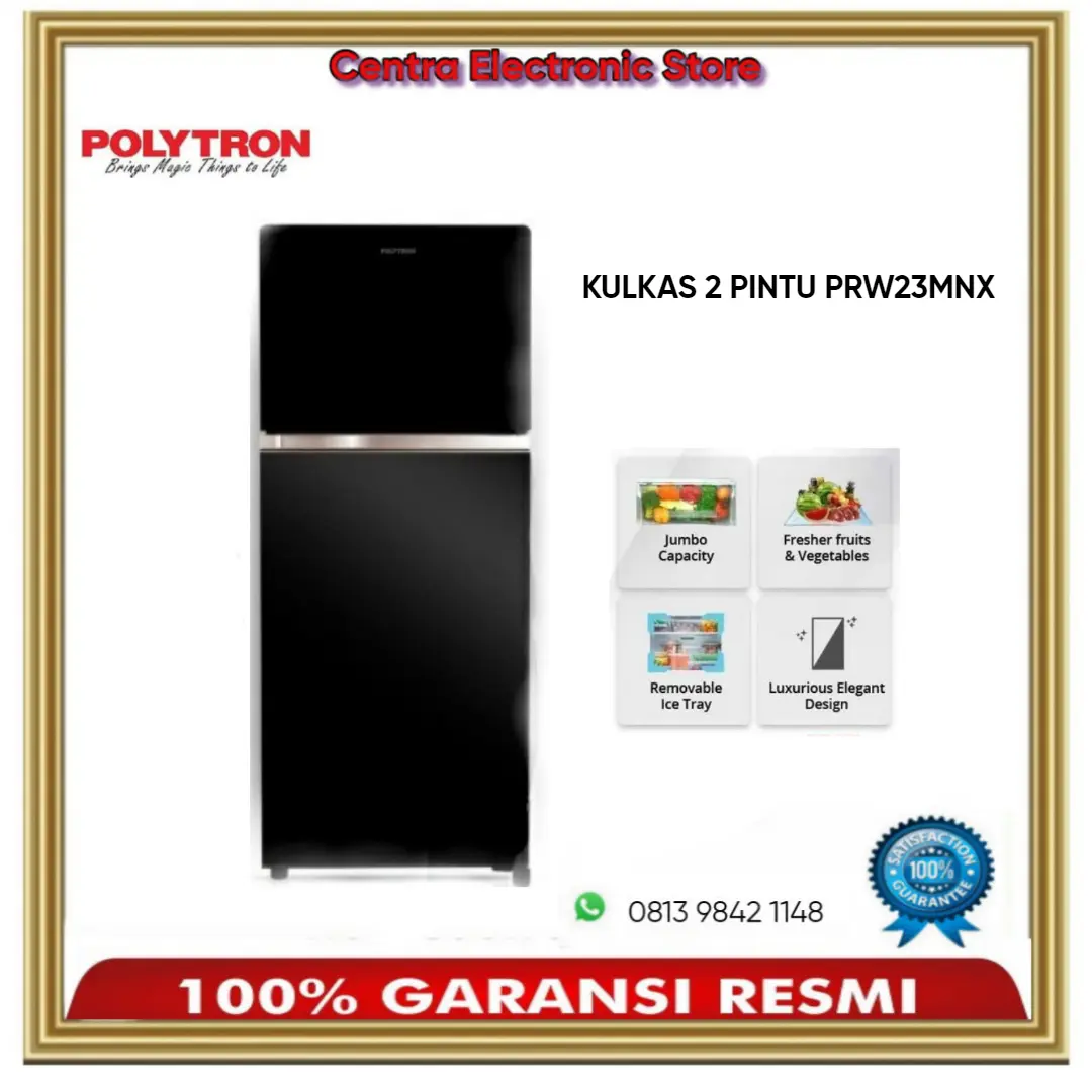 KULKAS POLYTRON BELLEZA JUMBO 2 PINTU 220 LITER - PRW 23MNX-RESMI