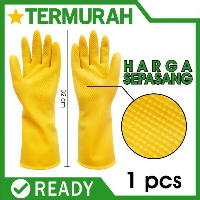 Sarung Tangan Karet Cuci Piring Latex Dotted size L rubber glove 32cm