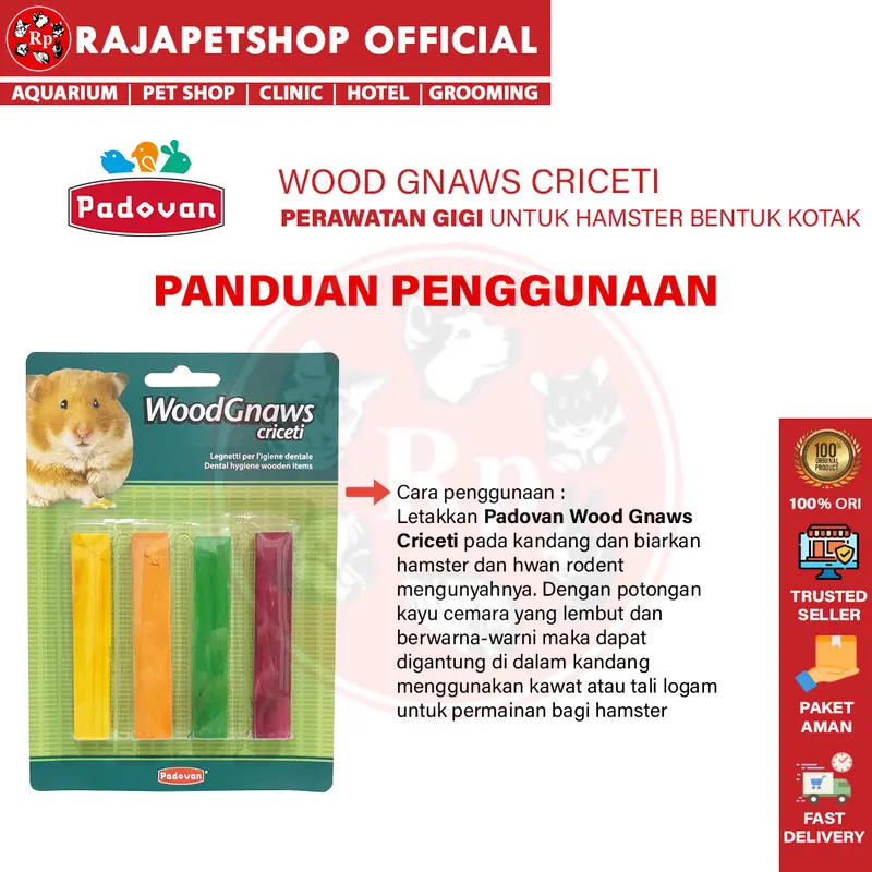 PADOVAN WOOD GNAWS CRICETI GIGITAN MAINAN HAMSTER BENTUK PERSEGI 3