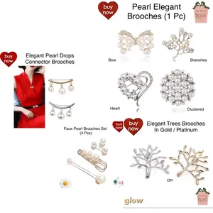 PEARL ELEGANT Brooch / Pin (Bow / Branches / Heart / Clustered)