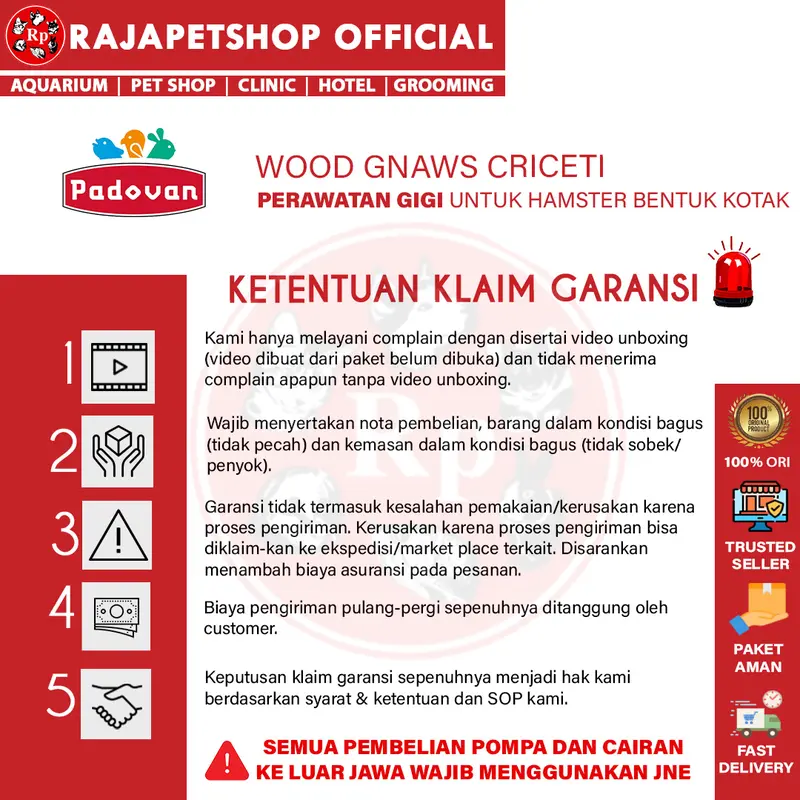 PADOVAN WOOD GNAWS CRICETI GIGITAN MAINAN HAMSTER BENTUK PERSEGI 4
