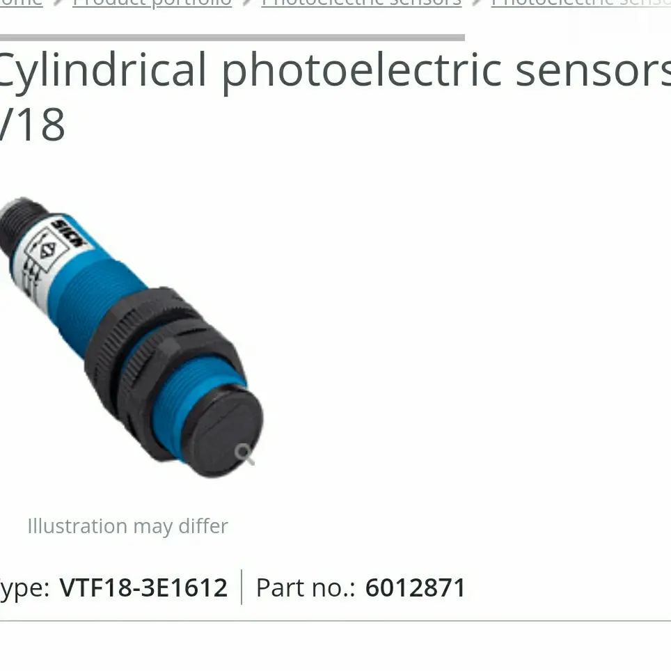SICK Photoelectric proximity sensor VTF18-3E1612