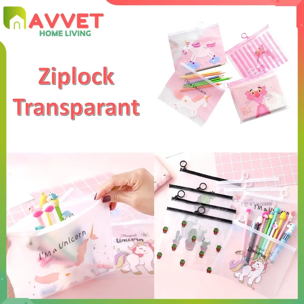 AVVET Pouch Zip Lock Kosmetik Transparan Motif Kaktus Tas Kosmetik