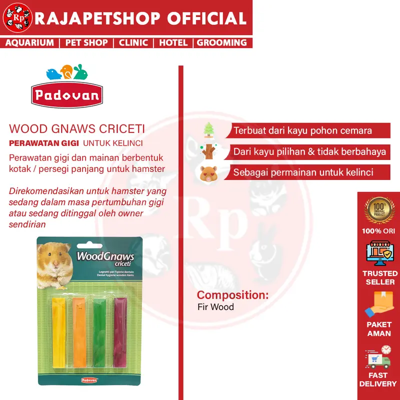 PADOVAN WOOD GNAWS CRICETI GIGITAN MAINAN HAMSTER BENTUK PERSEGI 1