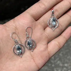 set anting dan liontin silver 925 batu blue topaz