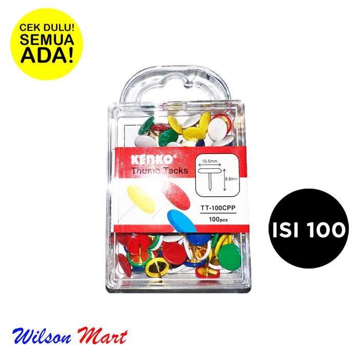 Gambar KENKO THUMB TACKS TT 100CPP ISI 100 PCS PAKU PAYUNG WARNA dari Wilson Mart Kota Administrasi Jakarta Barat Tokopedia