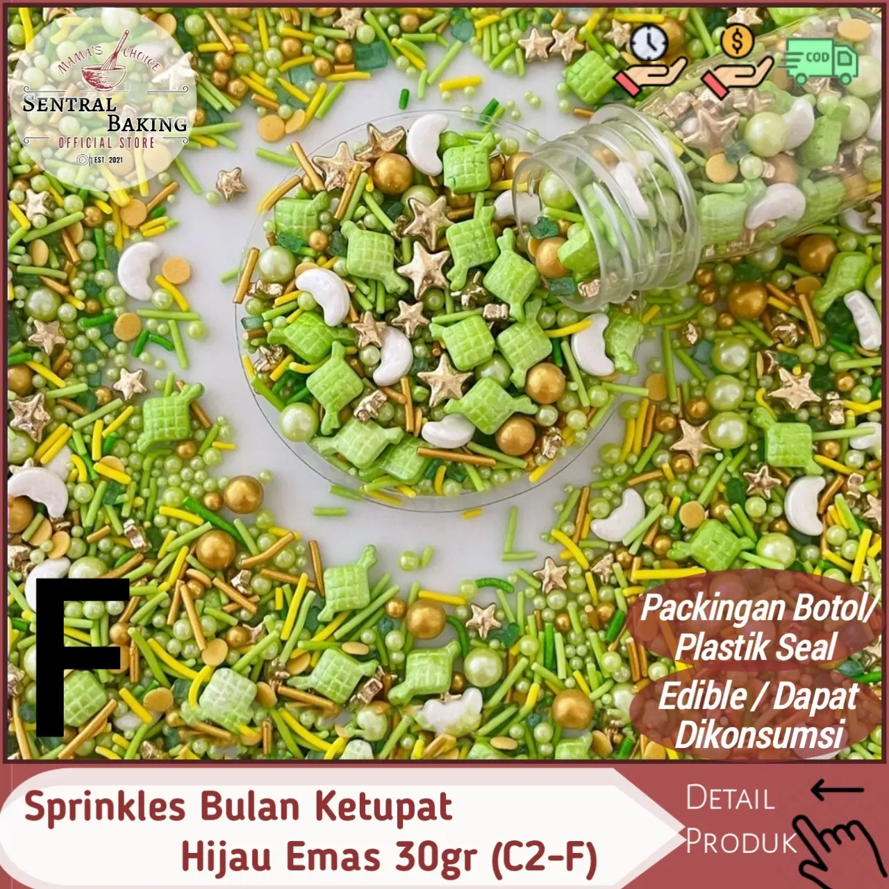 Sprinkel Bulan Ketupat Hijau Emas 30gr (C2-F) / Springkel Lebaran Gold