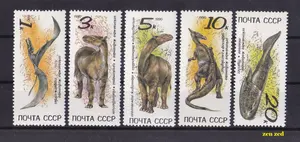 1416 PRANGKO UNI SOVIET 1990 FAUNA DINOSAURS 5V MNH