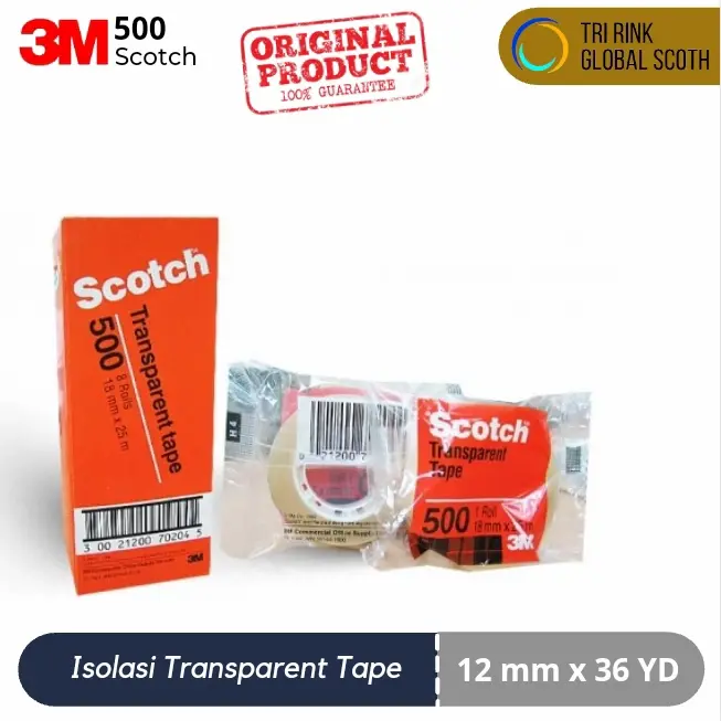 selotip bening 3M Scotch 500 Transparent Tape - 12 mm x 33 M 4