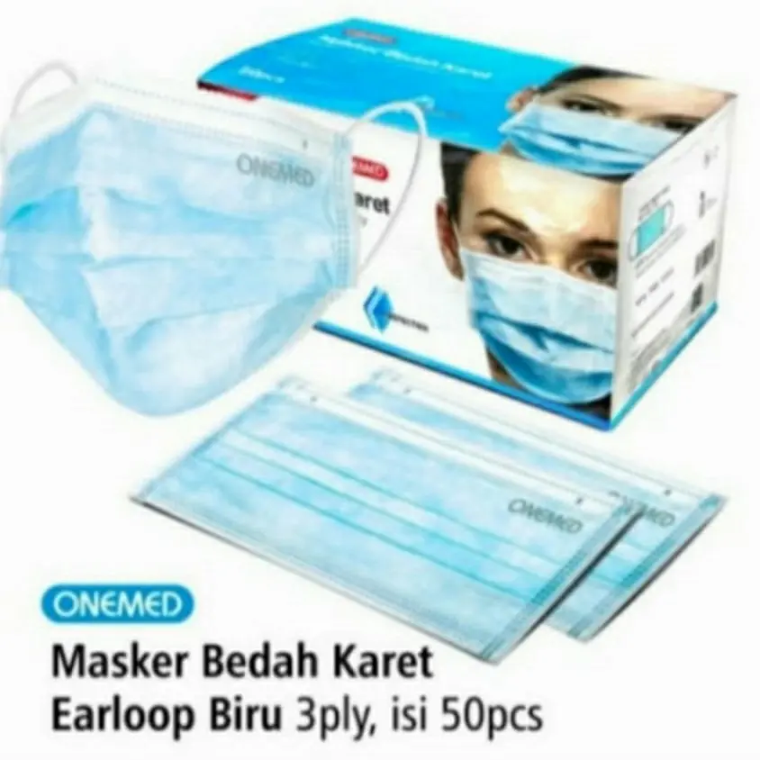 Masker Medis bedah 3 ply Onemed Total protection earloop 50 pcs