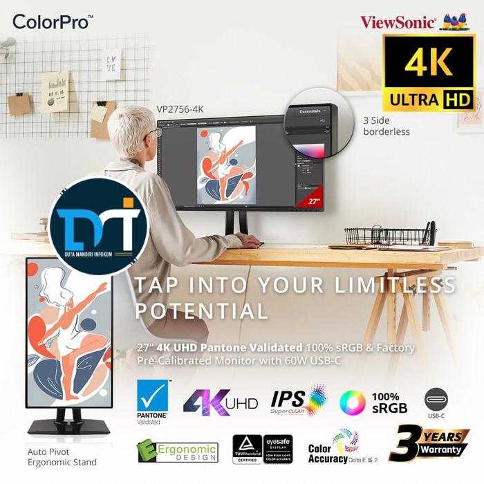 Gambar Viewsonic VP2756 4K 27" Inch - IPS 4K UHD sRGB 100% USB C DP Monitor dari Duta Mandiri Infokom Kota Administrasi Jakarta Pusat Tokopedia