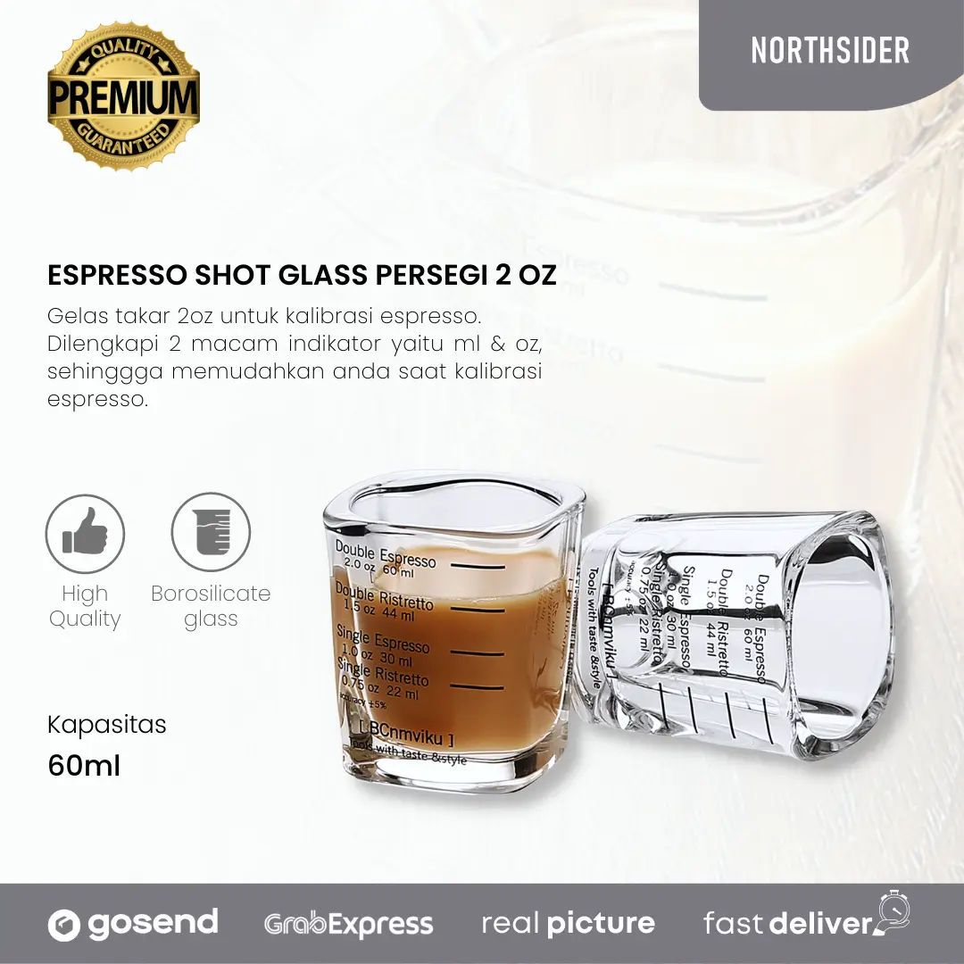 Espresso shot glass persegi 2 oz - gelas ukur kopi - sloki