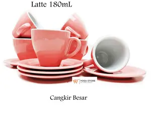 Cangkir Set Keramik Kopi Latte Warna PINK Polos Farve 12 Pcs