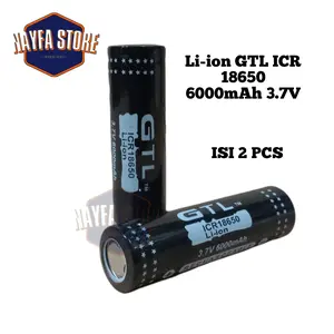 Baterai Charger Li-ion GTL ICR 18650 6000mAh 3.7V 2 PCS Warna Hitam