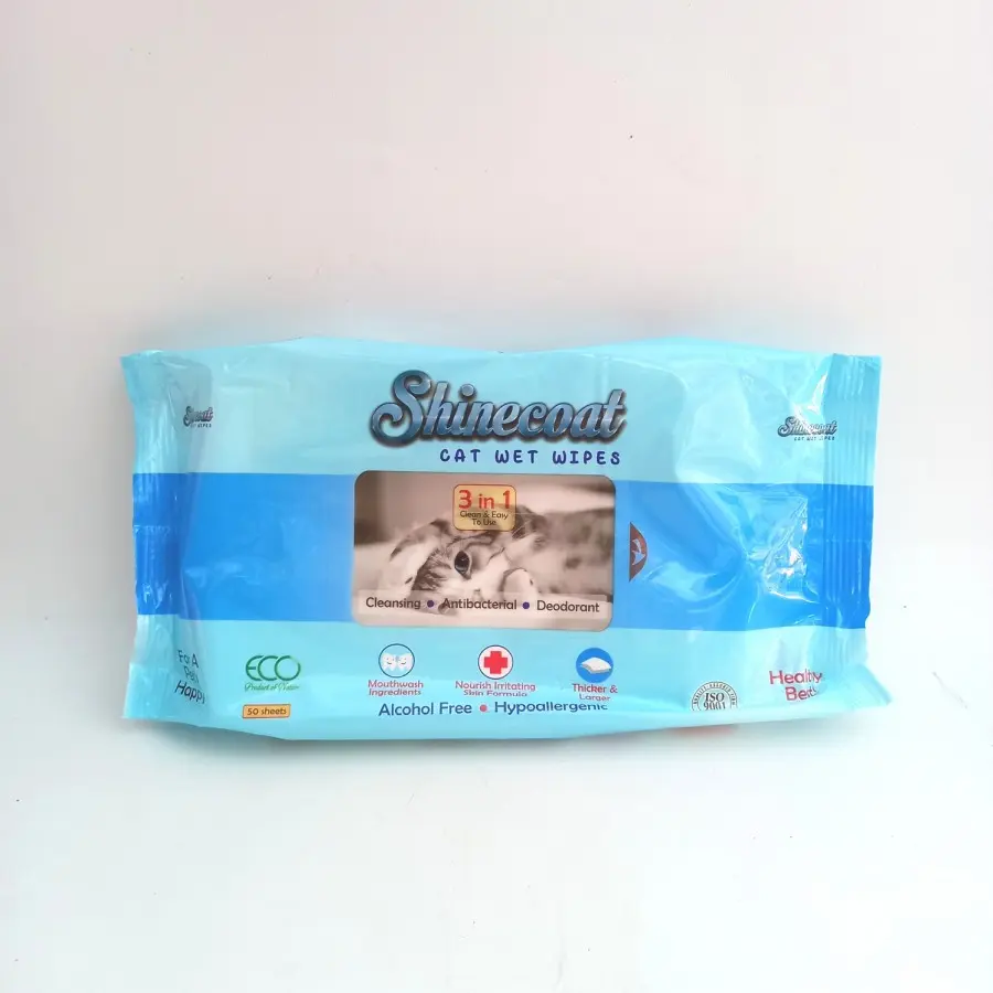 TISU BASAH KUCING MEREK SHINECOAT ISI 50 LEMBAR CAT WET WIPES