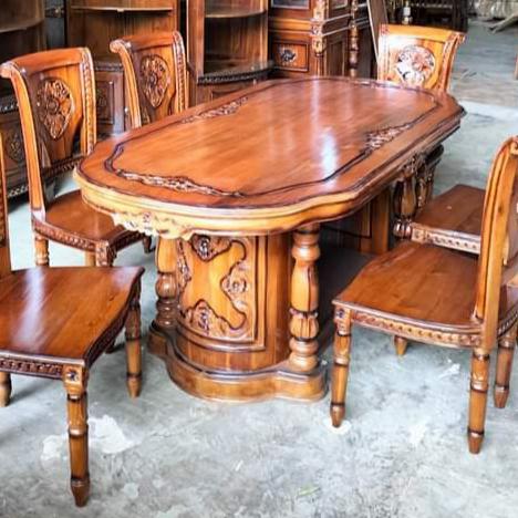 Gambar Meja makan salina, kursi makan salina kursi 6 kayu jati jepara dari VIRGO JATi FURNITURE Kab. Jepara Tokopedia