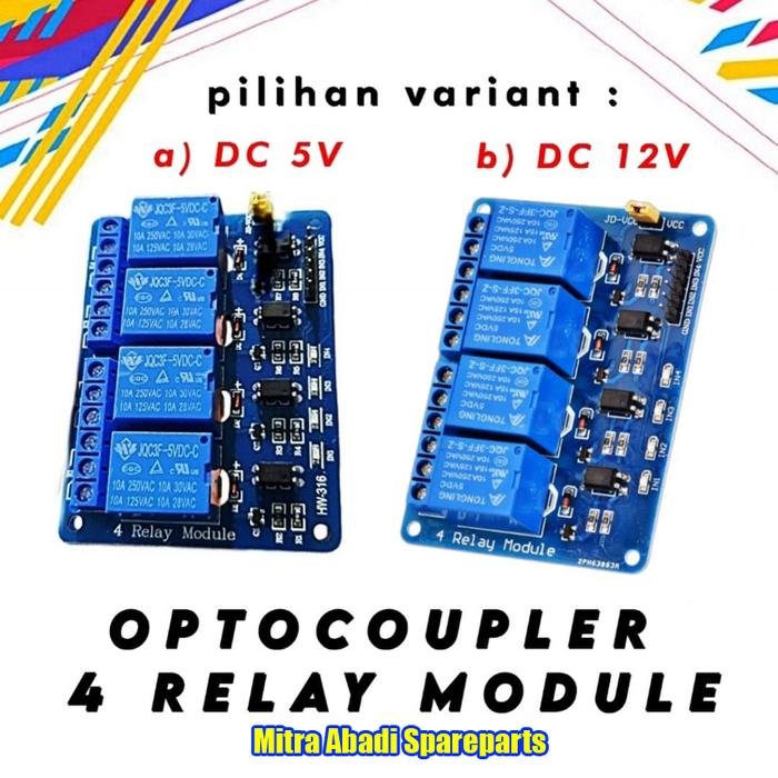 Gambar Optocoupler 4 Channel Relay Module DC 5V / DC 12V dari Mitra Abadi Spareparts Kota Administrasi Jakarta Barat Tokopedia