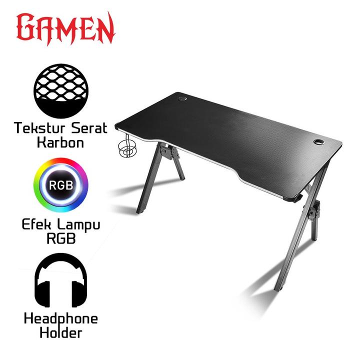 Gambar GAMEN RGB Meja Gaming Table Battle Desk RGB Black / Meja Komputer dari VIVAN SHOP Authorized Store Kota Administrasi Jakarta Pusat Tokopedia