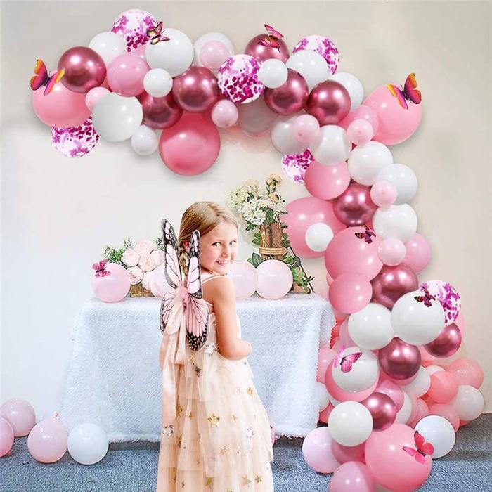 Gambar paket garland balon dekorasi birthday anak tema pink butterfly 100 pcs Buah Latex dari bellapartystore Kota Denpasar Tokopedia