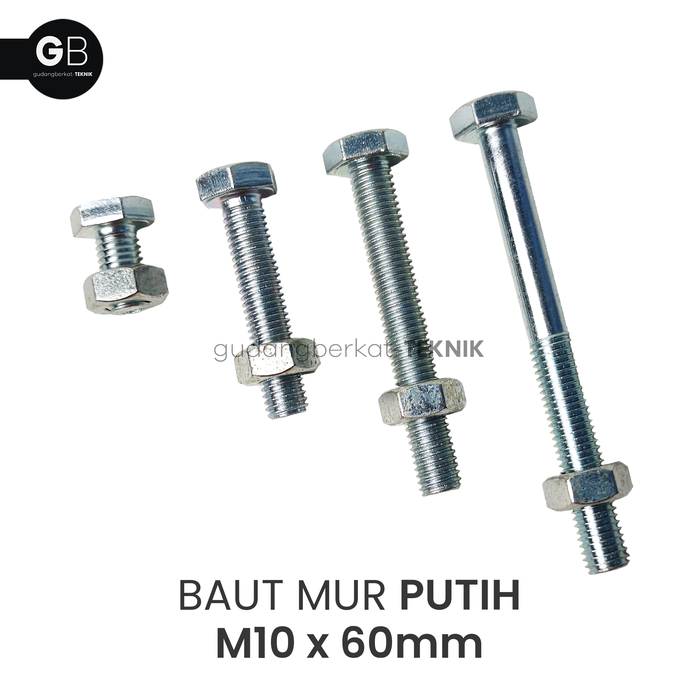 Gambar Baut Mur Putih M10 x 60 / BMP 10x60mm / Baut M10 Putih Kunci 17 dari GB Teknik Bekasi Kota Bekasi Tokopedia