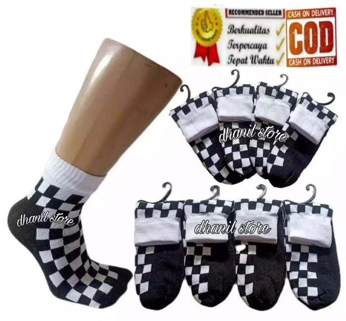Gambar Kaos Kaki Pria/Wanita Motif Catur Pendek Hitam Putih Bahan Nilon dari Ad sock Kota Bekasi Tokopedia