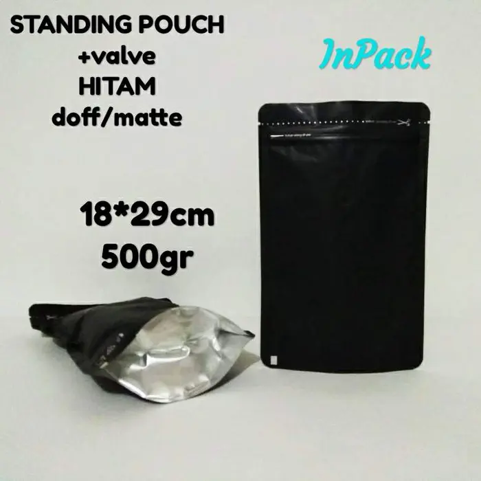 Gambar standing pouch alumunium foil 500gr kopi +valve dari fifi kemasan Kota Administrasi Jakarta Timur 5 Tokopedia