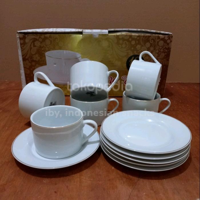 Gambar Cangkir Set Keramik Lis Emas (isi 6 pasang) dari Iby,shop Kota Administrasi Jakarta Barat Tokopedia