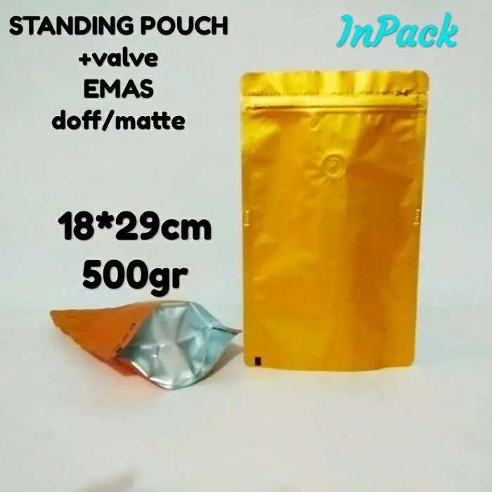 Gambar standing pouch alumunium foil 500gr kopi +valve dari fifi kemasan Kota Administrasi Jakarta Timur 4 Tokopedia