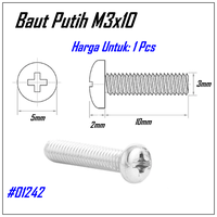 Gambar Baut M3x10 Kepala bulat Skrup Bunga obeng + Screw M3x10mm Besi Putih dari One electronic Kota Medan 1 Tokopedia