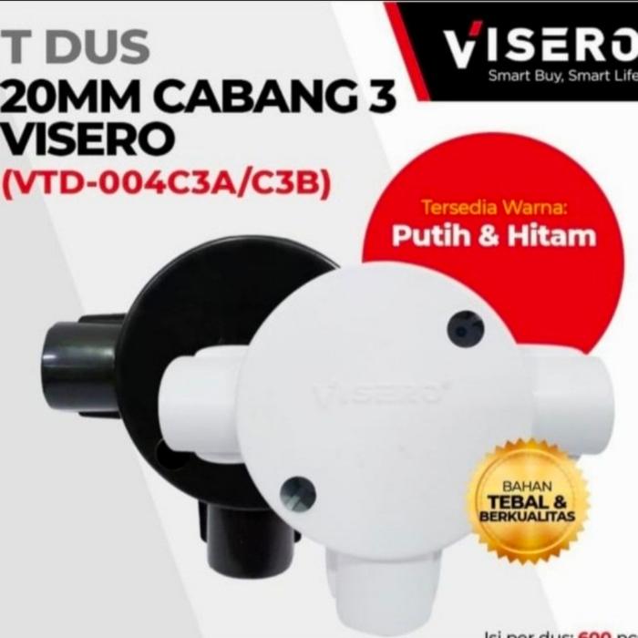 Gambar T Dus 20mm Cabang 3 Hitam Visero VTD-004C3B dari Voltadigital12 Kota Yogyakarta Tokopedia