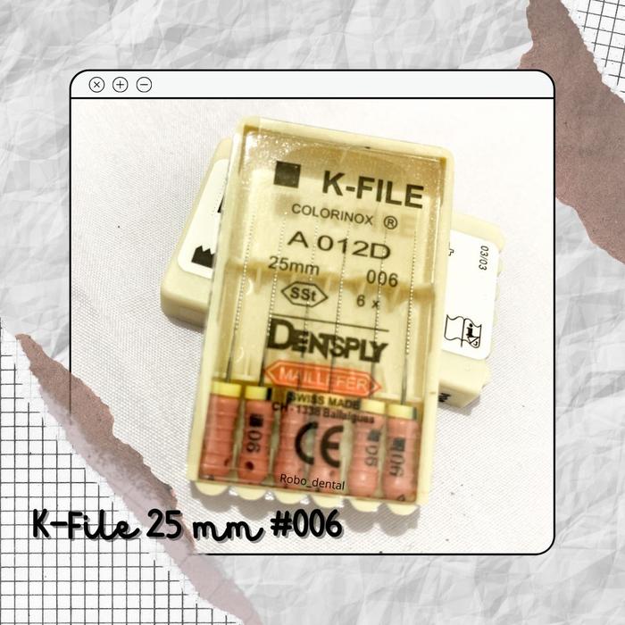 Gambar K-file dentsply 25 mm ukuran #06 ; #08 ; #10; #015-045 ; #045-080 dari Robo Dental Kab. Jember Tokopedia