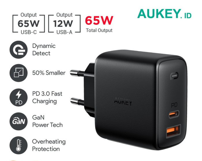 Gambar AUKEY CHARGER PA-B3 OMNIA MIX 65W 2 PORT PD CHARGER FAST FOR MAC dari D&D-oLshop Kota Depok Tokopedia
