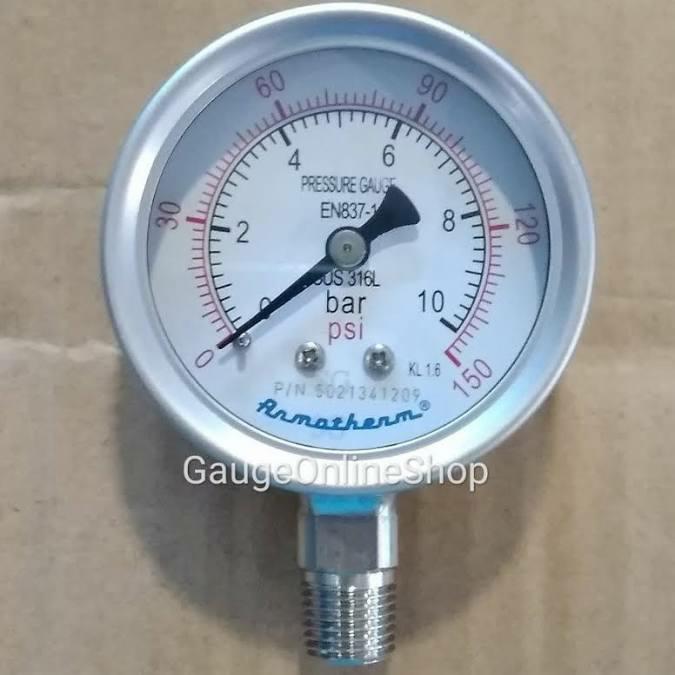 Gambar pressure gauge armatherm 2,5" x 1/4" x 10 bar full ss dari GaugeOnlineStore Kota Administrasi Jakarta Barat Tokopedia
